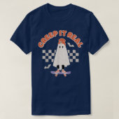 Creep It Real Ghost Skateboard Halloween Bat Check Tシャツ (デザイン正面)