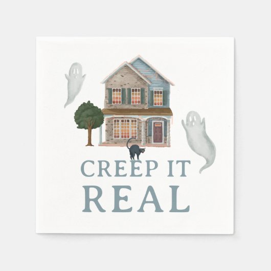Creep It Real Halloween | Haunted House & Ghosts スタンダードカクテルナプキン (正面)