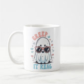 Creep It Real" Halloween Mug – Cute Ghost with Sun コーヒーマグカップ (左)