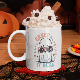 Creep It Real" Halloween Mug – Cute Ghost with Sun コーヒーマグカップ