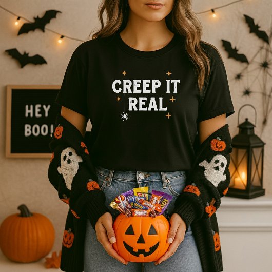 Creep It Real White Spider Pun Halloween Tシャツ