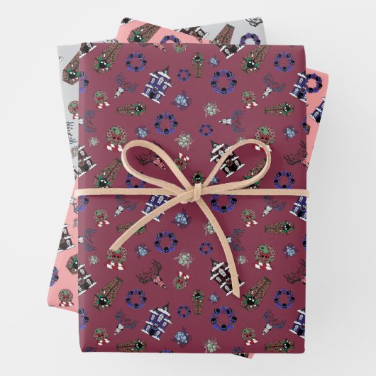 Creepmas w/House幽霊のよく出る、スカル、リース、棺 ラッピングペーパーシート (インサイチュ)