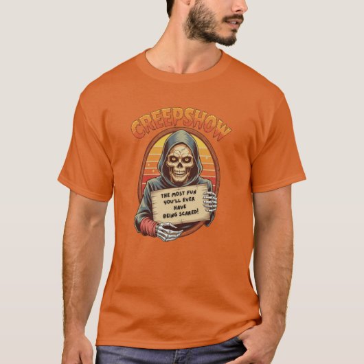 Creepshow Skeleton Retro Sunset Funny Scary girl Tシャツ (正面)