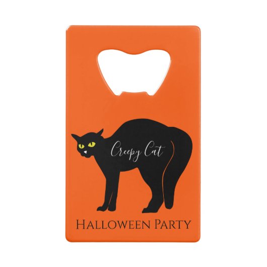 Creepy Black Cat Halloween クレジットカード栓抜き (正面)
