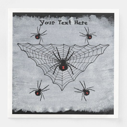 Creepy Black Widow Spiders in Web Ragged White (正面)