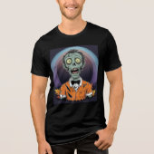 Creepy Cartoon Zombie in Orange Halloween Shirt トライブレンドＴシャツ (正面)