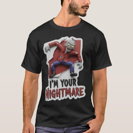 Creepy cartoon zombie with nightmare text tシャツ (正面)