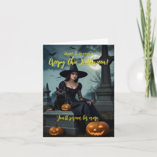 Creepy Chic Halloween Folded Invitation ノートカード (正面)