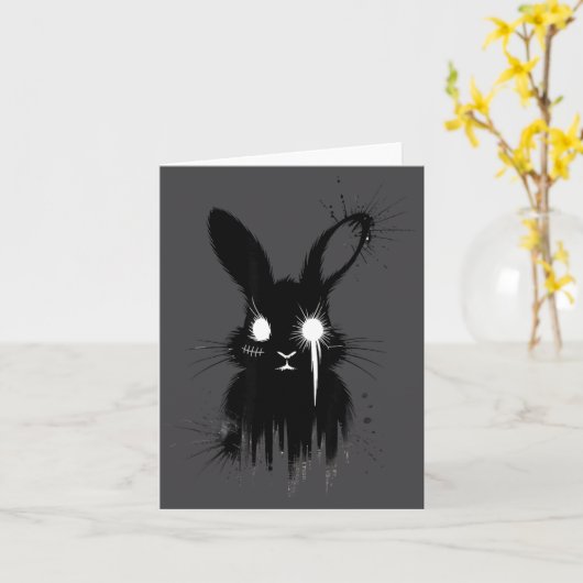 Creepy Cute Goth Bunny Horror Rabbit Sketch Alt Ng カード (黄色い花)