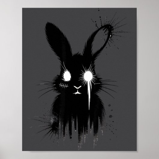 Creepy Cute Goth Bunny Horror Rabbit Sketch Alt Ng ポスター (正面)