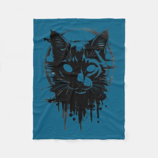 Creepy Cute Goth Cat Horror Kitty Sketch Alt Nge E フリースブランケット (正面)