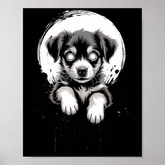 Creepy Cute Goth Dog Horror Puppy Sketch Alt Nge E ポスター (正面)