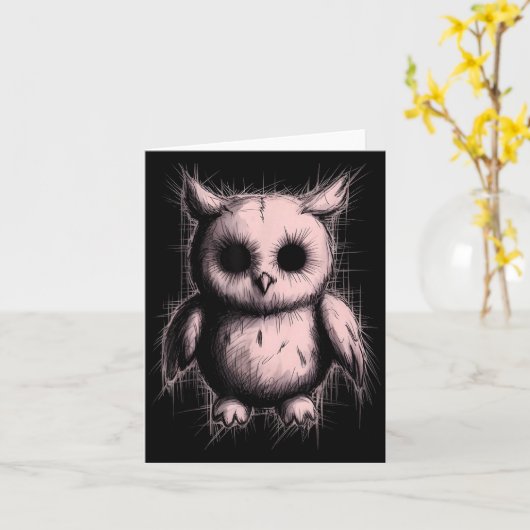 Creepy Cute Goth Owl Horror Sketch Alt Nge Evil  カード (黄色い花)