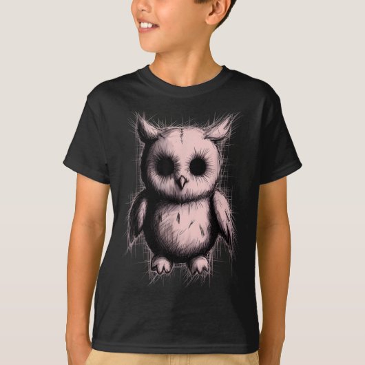 Creepy Cute Goth Owl Horror Sketch Alt Nge Evil  Tシャツ (正面)