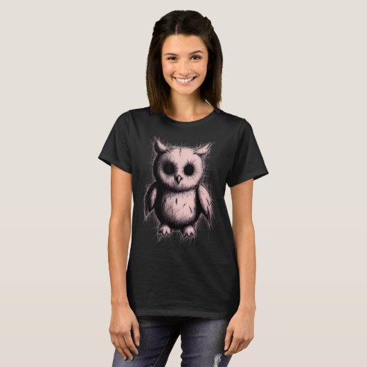 Creepy Cute Goth Owl Horror Sketch Alt Nge Evil  Tシャツ (正面フル)
