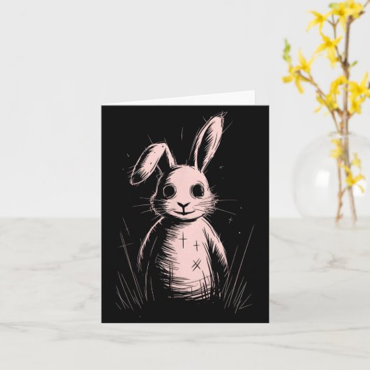 Creepy Cute Goth Rabbit Horror Bunny Sketch Alt Ng カード (黄色い花)