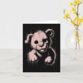 Creepy Cute Goth Teddy Lion Horror Sketch Nge Bear カード (黄色い花)
