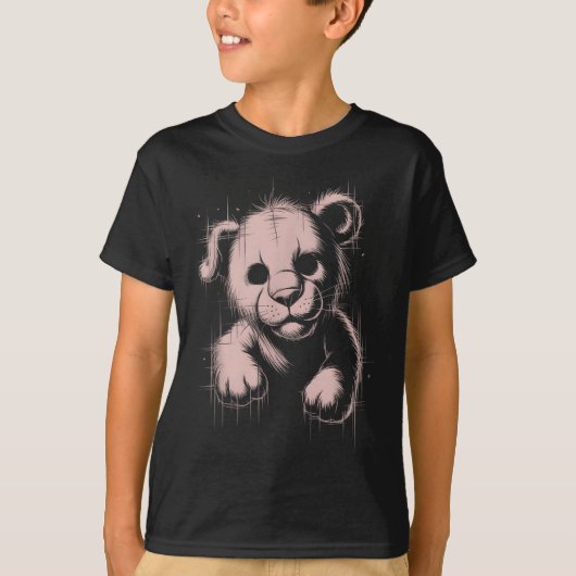 Creepy Cute Goth Teddy Lion Horror Sketch Nge Bear Tシャツ (正面)