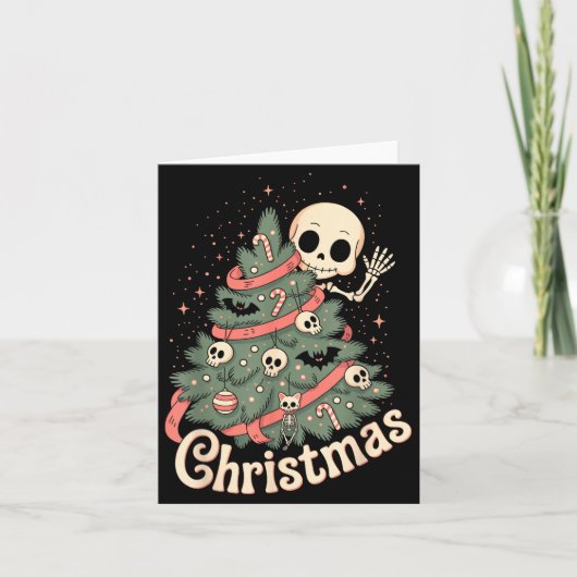 Creepy Cute Kawaii Skeleton Christmas Tree Skull B カード (正面)
