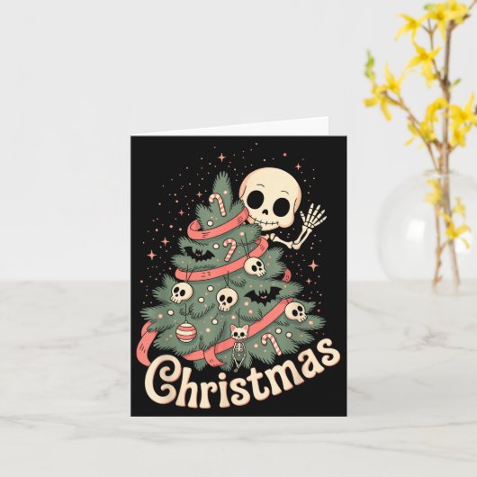 Creepy Cute Kawaii Skeleton Christmas Tree Skull B カード (黄色い花)