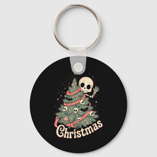 Creepy Cute Kawaii Skeleton Christmas Tree Skull B キーホルダー (正面)