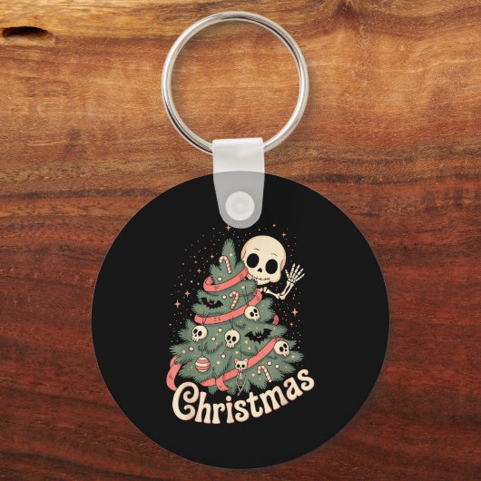 Creepy Cute Kawaii Skeleton Christmas Tree Skull B キーホルダー (正面)
