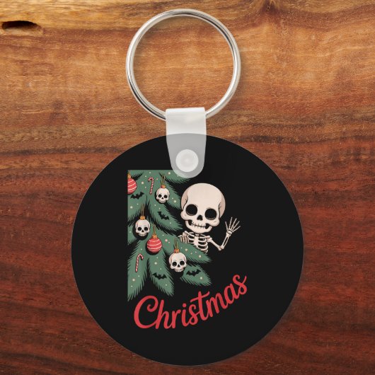 Creepy Cute Kawaii Skeleton Christmas Tree Skull B キーホルダー (正面)