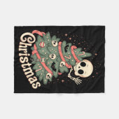 Creepy Cute Kawaii Skeleton Christmas Tree Skull B フリースブランケット (正面(横))