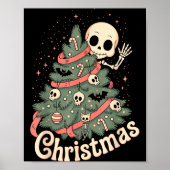 Creepy Cute Kawaii Skeleton Christmas Tree Skull B ポスター (正面)