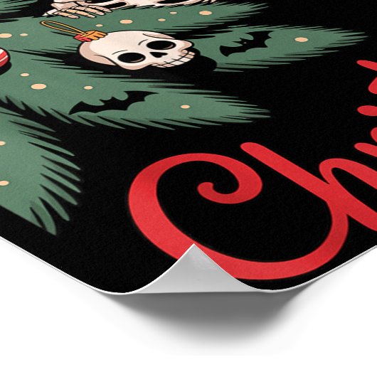 Creepy Cute Kawaii Skeleton Christmas Tree Skull B ポスター (角)