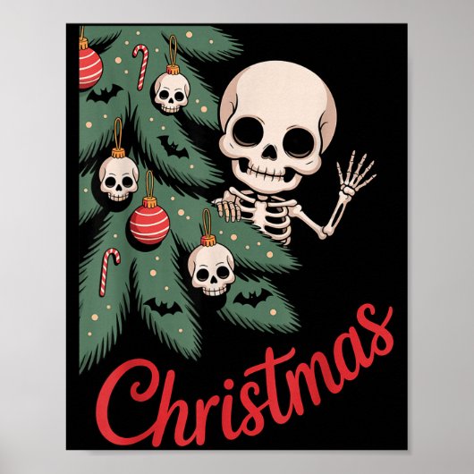 Creepy Cute Kawaii Skeleton Christmas Tree Skull B ポスター (正面)