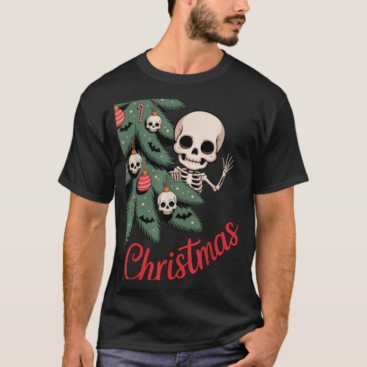 Creepy Cute Kawaii Skeleton Christmas Tree Skull B Tシャツ (正面)