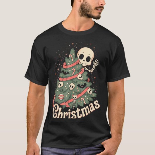Creepy Cute Kawaii Skeleton Christmas Tree Skull B Tシャツ (正面)
