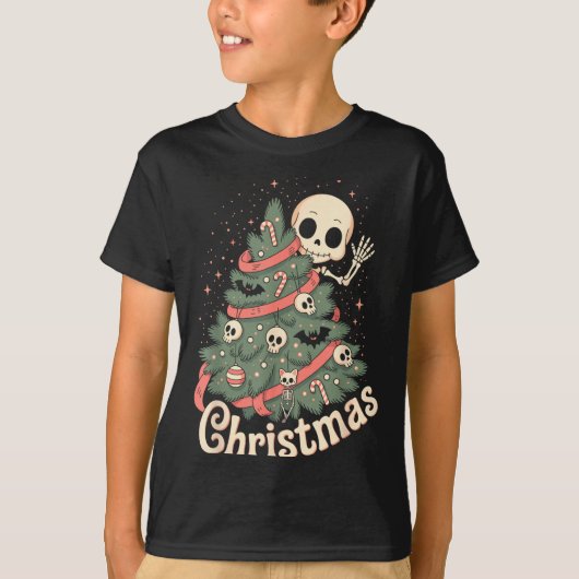 Creepy Cute Kawaii Skeleton Christmas Tree Skull B Tシャツ (正面)