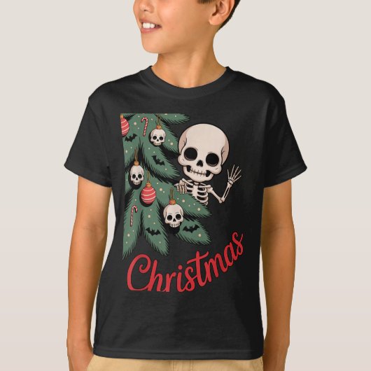 Creepy Cute Kawaii Skeleton Christmas Tree Skull B Tシャツ (正面)