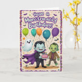 Creepy Cute Monsters Kids Birthday  カード (黄色い花)