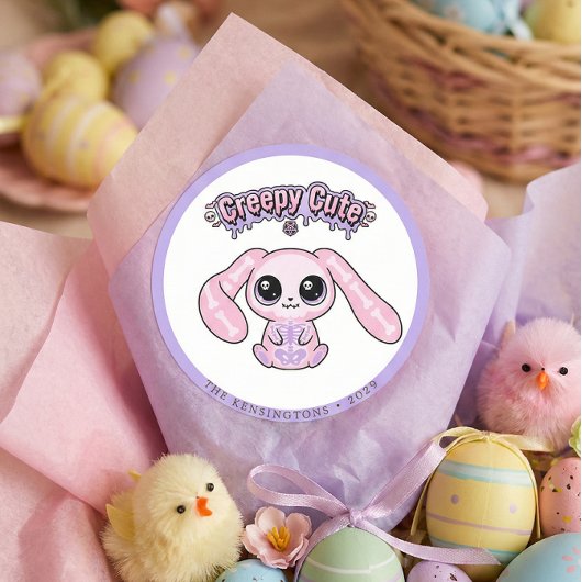 Creepy Cute Pastel Goth Bunny Easter Sticker ラウンドシール