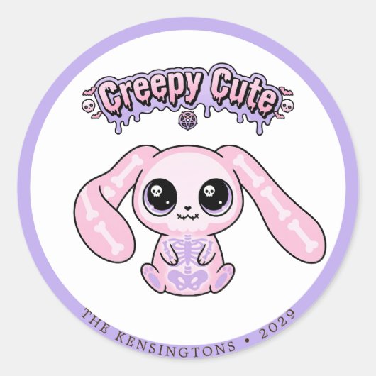 Creepy Cute Pastel Goth Bunny Easter Sticker ラウンドシール (正面)