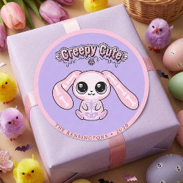 Creepy Cute Pink Bunny Lavender Pastel Goth ラウンドシール