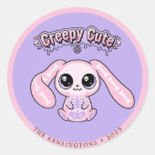 Creepy Cute Pink Bunny Lavender Pastel Goth ラウンドシール (正面)