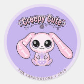 Creepy Cute Pink Bunny Pastel Goth Lavender ラウンドシール (正面)