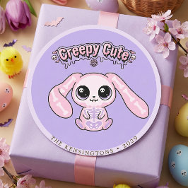 Creepy Cute Pink Bunny Pastel Goth Lavender ラウンドシール