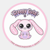 Creepy Cute Pink Goth Bunny Easter Sticker ラウンドシール (正面)