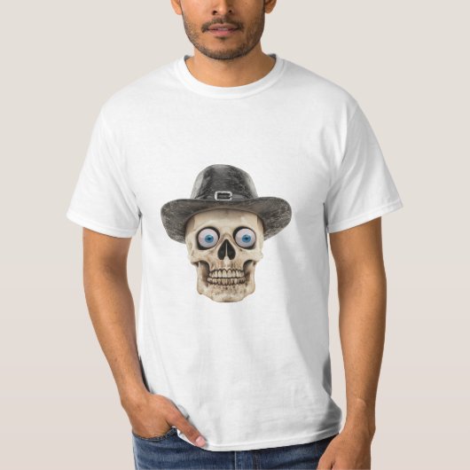 Creepy Cute Skull Wearing Hat T-Shirt Tシャツ (正面)