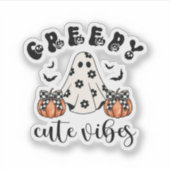 Creepy Cute Vibes Retro Ghost & Pumpkin Coquette  シール (正面)
