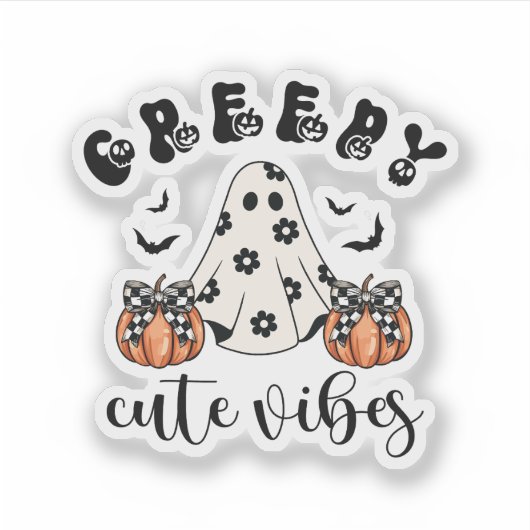 Creepy Cute Vibes Retro Ghost & Pumpkin Coquette  シール (正面)