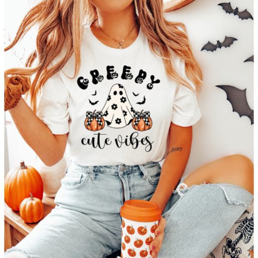 Creepy Cute Vibes Retro Ghost & Pumpkin Coquette Tシャツ