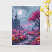  Creepy Fuchsia halloween mansion カード (黄色い花)