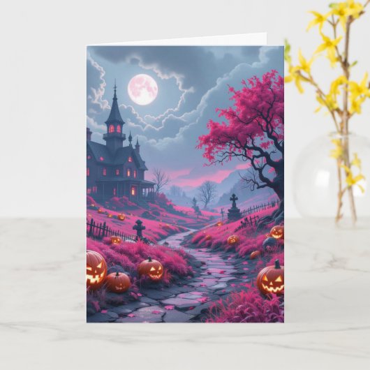  Creepy Fuchsia halloween mansion カード (黄色い花)
