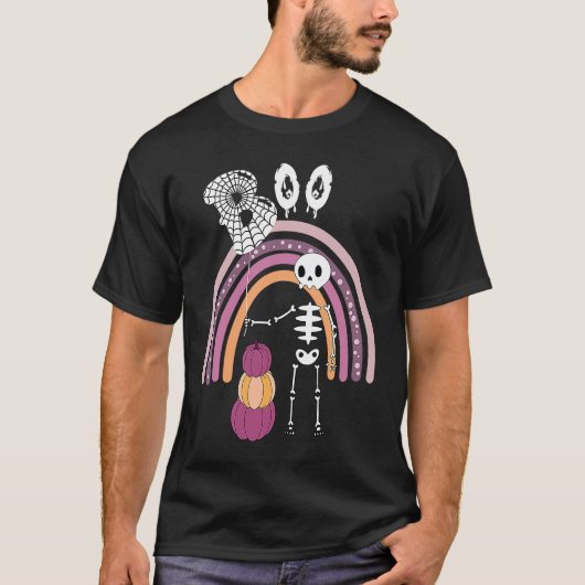 Creepy Goth Halloween  Boo Skeleton Pastel Rainbow Tシャツ (正面)